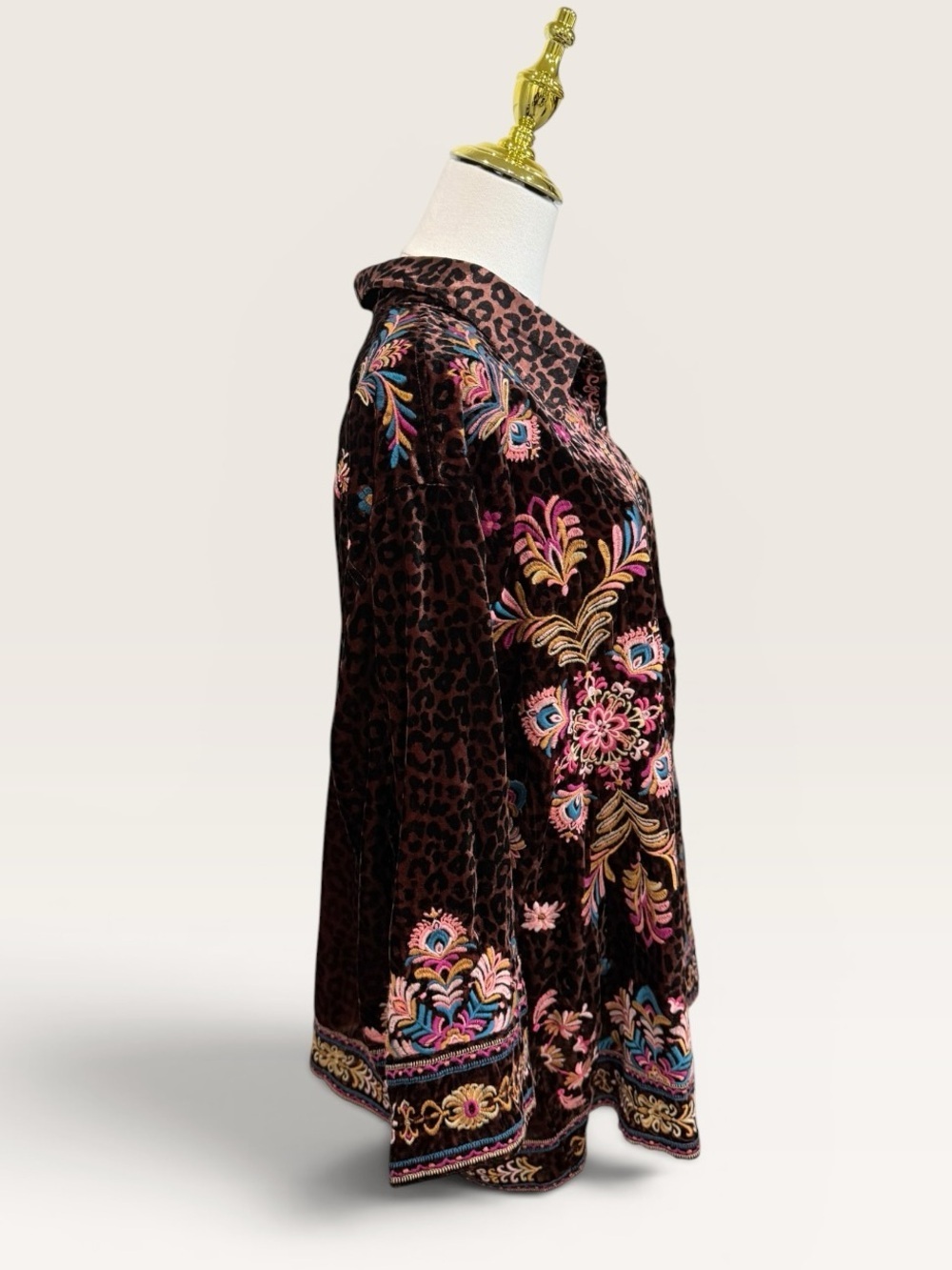 Johnny Was XXL Brandi Embroidered Kimono Sleeve Shirt Misty Leopard Velvet NWT - Picture 8 of 16